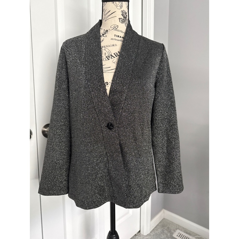 Berek Women Petite Small Silver Metallic Shimmer Shawl Collar Blazer Jacket NWOT